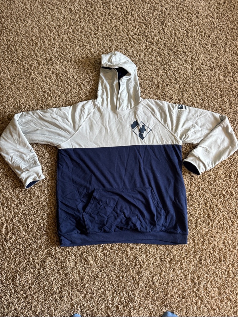 Men's Two-Tone Hooded Pullover Sweatshirt - White & Navy